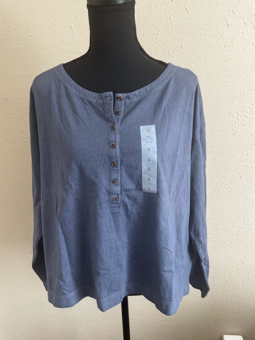 Old Navy Slate Blue Henley Long-Sleeve Top